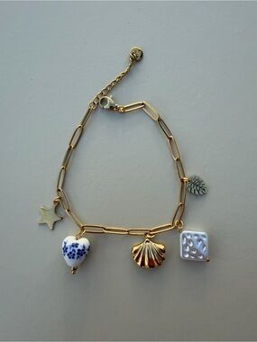 Dainty Stainless Steel Gold Link Bracelet Heart Star Seashell Porcelain